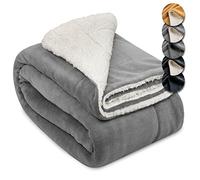 Beautissu Coperta Plaid Sherpa Alina, 220x240 cm XXL - coperta morbida e calda - Grigio/Bianca - Coperta invernale spessa, Coperta da divano, Coperta in pile