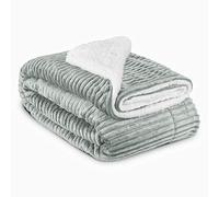 Beautissu Coperta Plaid Sherpa Double-Face in Microfibra e Pile | 150x200cm grigio in Coral-Fleece coccolosa effetto glitter aspetto pelliccia morbido Elisa