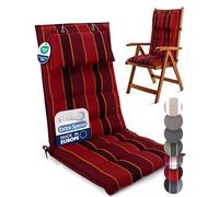 Beautissu Premium Cuscini Schienale Alto con Poggiatesta 120x50 cm Rosso a Righe - Spessore 8cm Cuscino Sedia Giardino Fissaggio Antiscivolo - Tessuto Robusto Resistente UV - Sun-HL