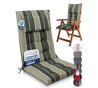 Beautissu Premium Cuscini Schienale Alto con Poggiatesta 120x50 cm Verde a Righe - Spessore 8cm Cuscino Sedia Giardino Fissaggio Antiscivolo - Tessuto Robusto Resistente UV - Sun-HL