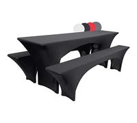 Beautissu Set con tovaglia e copripanca per ristoranti Victoria - 220x70x80cm - tessuto elasticizzato - per birreria catering ricevimenti - nero