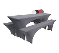 Beautissu Set con tovaglia e copripanca per ristoranti Victoria - 220x70x80cm - tessuto elasticizzato - per birreria catering ricevimenti - antracite