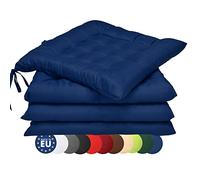 Beautissu Set da 4 Cuscini Sedia da Giardino Trapuntati Lea 40x40x5cm - Blu - con Laccetti - per casa o Giardino