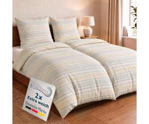 Beautissu Set di 2 Copripiumino in flanella 100% cotone Biancheria Federa | 135x200 beige con Cuscino 80x80 cerniera caldo copriletto invernale Letto Singolo dotato pezzi Viola