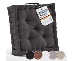 Beautissu set di 2 cuscini da pavimento in 100% cotone con maniglia spesso | 50x50cm 10cm antracite materasso per sedia da interno ed esterno cuscino seduta trasporto trapuntato Mila