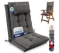 Beautissu Set di 2 Premium Cuscini Schienale Alto con Poggiatesta 120x50 cm Taupe - Spessore 8cm Cuscino Sedia Giardino Fissaggio Antiscivolo - Tessuto Robusto Resistente UV - Sun-HL