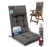 Beautissu Set di 3 Premium Cuscini Schienale Alto con Poggiatesta 120x50 cm Taupe - Spessore 8cm Cuscino Sedia Giardino Fissaggio Antiscivolo - Tessuto Robusto Resistente UV - Sun-HL