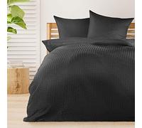 Beautissu Set di 4 Biancheria da letto Seersucker 135x200 cm Meline - Copripiumino con cerniera per l'estate - Federa e copripiumino traspirante e delicato sulla pelle - nero