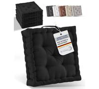 Beautissu Set di 4 cuscini da pavimento 100% cotone con maniglia spesso | 40x40cm materasso 8cm nero cuscino per sedia con interno esterno seduta Mila