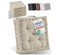 Beautissu Set di 4 cuscini da pavimento 50x50 cm - Cuscino materasso spesso 10cm - 100% cotone cuscino per sedia da interno e da esterno cuscino da pavimento con maniglia cuscino biancheria - Mila