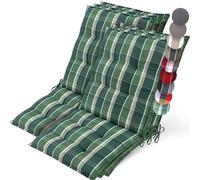 Beautissu Set di 6 Premium Cuscini Schienale Basso 100x50 cm Verde a scacchi - Spessore 8cm Cuscino Sedia Giardino Fissaggio Antiscivolo - Tessuto Robusto Resistente UV - Sun-NL