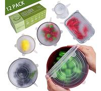 BEAUTLOHAS. Coperchio in silicone estensibile, confezione da 12 coperchi in silicone, estensibili e riutilizzabili, in diverse misure, per ciotole, bicchieri, lattine, frutta (confezione da 12 pezzi)