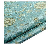 BEAUTRIO Tessuto da Ricamo Cinese, Broccato di Raso Floreale, Larghezza 75 cm, for Quilting Fai da Te(Light Blue,100cm)