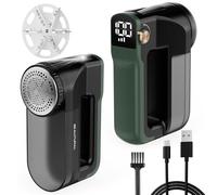 BEAUTURAL Leva Pelucchi Elettronico Ricaricabile USB-C con 3 Velocità, Display LED, Luce Frontale e 6 Lame - Ideale per Vestiti, Mobili e Tutti i Tipi di Tessuto, Colore Verde