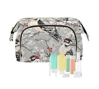 Beauty - Borsa per il trucco con picchio lanuginoso, color argento, leggera, grande, per cosmetici e articoli da toeletta