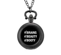 Beauty Brains and Booty - Orologio da taschino vintage in lega, con ciondolo, idea regalo per uomini e donne, Stile nero, misura unica