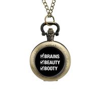 Beauty Brains and Booty - Orologio da taschino vintage in lega, con ciondolo, idea regalo per uomini e donne, stile rame, misura unica