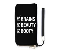 Beauty Brains and Booty Portafoglio sottile per le donne borsa lunga carino pochette da polso borsa porta carte, Stile:, 20x10.5cm