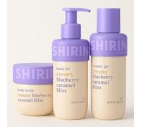 Beauty Bundle - Body Scrub, Body Oil & Shower Gel - Creamy Blueberry Caramel Bliss by Shirin David - Limited Edition Set per la cura del corpo - Vegano & Delicato sulla pelle + adesivo Purlife