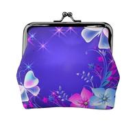 Beauty Butterfly Print Double Clasp Metal Frame Leather Kiss Lock Change Pouch Wallet per le donne con chiavi, piccole borse, Nero , Taglia unica