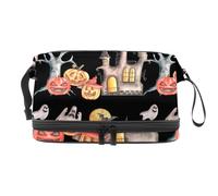 Beauty case a doppio strato con albero morto di Halloween, castello fantasma, zucca, per donne e ragazze, borsa da viaggio per trucchi pratica borsa organizer con scomparto per pennelli, Multi,