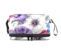 Beauty case a doppio strato con anemoni in fiore e fiori da giardino, per donne e ragazze, trousse da viaggio per trucchi, pratica borsa organizer con scomparto per pennelli, Multi, 27x15x14