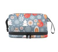 Beauty case a doppio strato con animali della foresta natalizia, volpe, cervo, gufo, per donne e ragazze, borsa da viaggio per trucchi pratica borsa organizer con scomparto per pennelli, Multi,