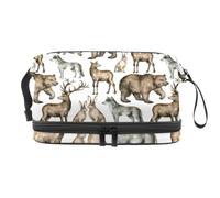 Beauty case a doppio strato con animali della foresta, orso, cervo, lupo, volpe, lepre, per donne e ragazze, borsa da viaggio per trucchi pratica borsa organizer con scomparto per pennelli, Multi,
