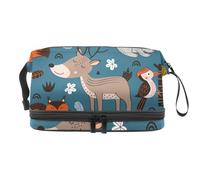 Beauty case a doppio strato con animali della foresta, volpe, gufo, riccio, bradipo, per donne e ragazze, borsa da viaggio per trucchi pratica borsa organizer con scomparto per pennelli, Multi,