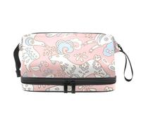 Beauty case a doppio strato con animali fatati, per donne e ragazze, trousse da viaggio per trucchi, pratica borsa organizer con scomparto per pennelli, Multi, 27x15x14 cm/10.6x5.9x5.5 in, Beauty case