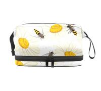 Beauty case a doppio strato con api che volano su margherite, per donne e ragazze, trousse da viaggio per trucchi, pratica borsa organizer con scomparto per pennelli, Multi, 27x15x14 cm/10.6x5.9x5.5