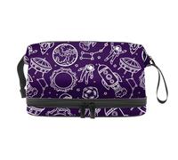 Beauty case a doppio strato con astronauti, pianeti, razzi e costellazioni dello zodiaco, per donne e ragazze, borsa da viaggio per trucchi pratica borsa organizer con scomparto per pennelli, Multi,