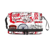 Beauty case a doppio strato con autobus rosso di Londra, per donne e ragazze, trousse da viaggio per trucchi, pratica borsa organizer con scomparto per pennelli, Multi, 27x15x14 cm/10.6x5.9x5.5 in,