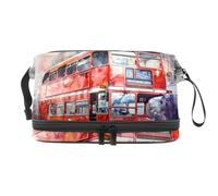Beauty case a doppio strato con autobus rosso di Londra su Parigi, per donne e ragazze, borsa da viaggio per trucchi, pratica borsa organizer con scomparto per pennelli, Multi, 27x15x14