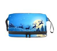 Beauty case a doppio strato con Babbo Natale e cielo sulla città, per donne e ragazze, borsa da viaggio per trucchi e trucchi, pratica borsa organizer con scomparto per pennelli, Multi, 27x15x14
