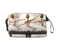Beauty case a doppio strato con ballerine che ballano, per donne e ragazze, trousse da viaggio per trucchi, pratica borsa organizer con scomparto per pennelli, Multi, 27x15x14 cm/10.6x5.9x5.5 in,