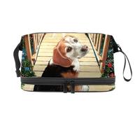 Beauty case a doppio strato con cane Beagle Heading Over Bridge, per donne e ragazze, borsa da viaggio per trucchi pratica borsa organizer con scomparto per pennelli, Multi, 27x15x14 cm/10.6x5.9x5.5