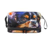 Beauty case a doppio strato con cane Cavalier King Charles Spaniel per donne e ragazze, borsa da viaggio per trucchi pratica borsa organizer con scomparto per pennelli, Multi, 27x15x14 cm/10.6x5.9x5.5