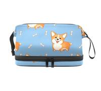 Beauty case a doppio strato con cane Corgi gallese sorridente con ossa per donne e ragazze, borsa da viaggio per trucchi pratica borsa organizer con scomparto per pennelli, Multi, 27x15x14