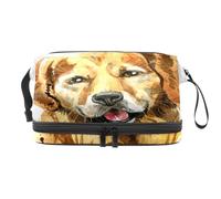 Beauty case a doppio strato con cane Golden Retriever, per donne e ragazze, borsa da viaggio per trucchi, pratica borsa organizer con scomparto per pennelli, Multi, 27x15x14 cm/10.6x5.9x5.5 in, Beauty