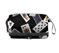 Beauty case a doppio strato con carte da gioco che cadono, per donne e ragazze, trousse da viaggio per trucchi, pratica borsa organizer con scomparto per pennelli, Multi, 27x15x14 cm/10.6x5.9x5.5 in,