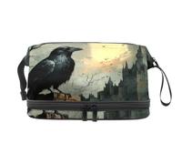 Beauty case a doppio strato con castello di corvo su muro di pietra, per donne e ragazze, trousse da viaggio per trucchi, pratica borsa organizer con scomparto per pennelli, Multi, 27x15x14