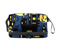 Beauty case a doppio strato con castello di Halloween, albero morto, luna, per donne e ragazze, trousse da viaggio per trucchi, pratica borsa organizer con scomparto per pennelli, Multi, 27x15x14