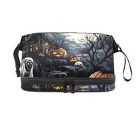 Beauty case a doppio strato con castello di Halloween, albero morto, zucca, per donne e ragazze, borsa da viaggio per trucchi pratica borsa organizer con scomparto per pennelli, Multi, 27x15x14