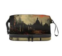 Beauty case a doppio strato con castello notturno di Halloween per donne e ragazze, borsa da viaggio per trucchi pratica borsa organizer con scomparto per pennelli, Multi, 27x15x14 cm/10.6x5.9x5.5 in,