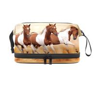 Beauty case a doppio strato con cavalli che corrono nella polvere, per donne e ragazze, trousse da viaggio per trucchi, pratica borsa organizer con scomparto per pennelli, Multi, 27x15x14