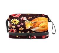 Beauty case a doppio strato con cervo volpe uccelli con fiori per donne e ragazze, borsa da viaggio per trucchi pratica borsa organizer con scomparto per pennelli, Multi, 27x15x14 cm/10.6x5.9x5.5 in,