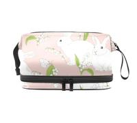 Beauty case a doppio strato con coniglietto e gigli della valle e farfalle, per donne e ragazze, borsa da viaggio per trucchi, pratica borsa organizer con scomparto per pennelli, Multi, 27x15x14