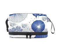 Beauty case a doppio strato con coralli blu e alga, per donne e ragazze, trousse da viaggio per trucchi, pratica borsa organizer con scomparto per pennelli, Multi, 27x15x14 cm/10.6x5.9x5.5 in, Beauty