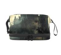 Beauty case a doppio strato con corvi di Halloween sul vecchio castello per donne e ragazze, borsa da viaggio per trucchi pratica borsa organizer con scomparto per pennelli, Multi, 27x15x14